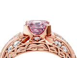 Rose gold Fancy Pink Asscher Cut Diamond Pave Art Deco Split Shank Ring with Four-Prong Setting_4