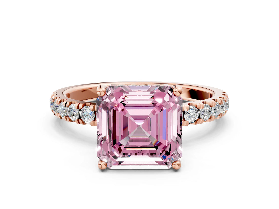 Rose gold Fancy Pink Asscher Cut Diamond Pave Band Solitaire Ring with Four-Prong Setting_18