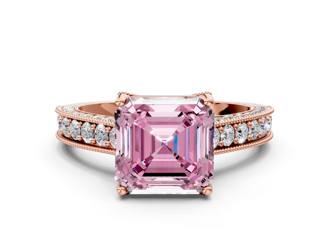 Rose gold Fancy Pink Asscher  Cut Diamond Pave Band with Four-Prong Setting_22