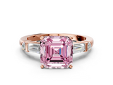 Rose gold Fancy Pink Asscher  Cut Diamond Ring with Baguette Side Stones, Channel Set Band, and Four-Prong Setting_10