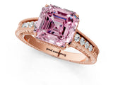 Rose gold Fancy Pink Asscher Cut Diamond Ring with Milgrain Pavé Band and Four-Prong Setting_26