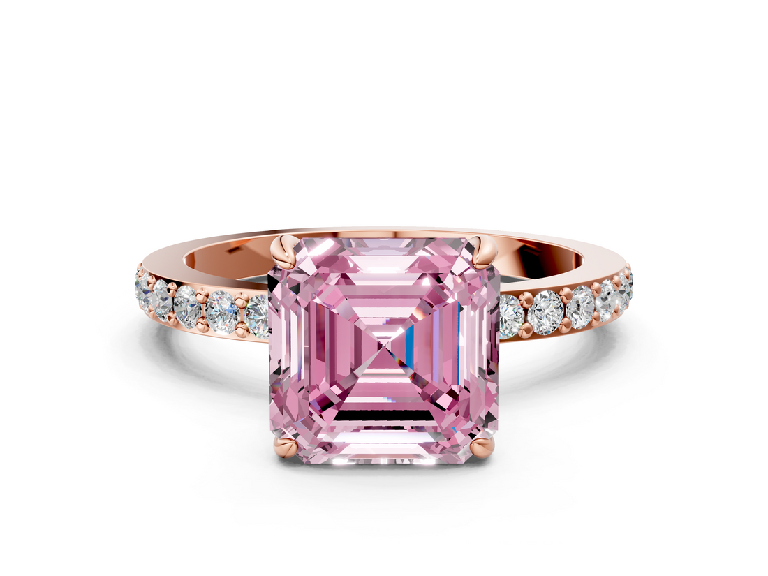 Rose gold Fancy Pink Asscher  Cut Diamond Ring with Pavé Band and Four-Prong Setting_17
