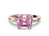 Rose gold Fancy Pink Asscher  Cut Diamond Ring with Tapered Baguette Side Stones in Four-Prong Setting_3