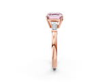 Rose gold Fancy Pink Asscher  Cut Diamond Ring with Tapered Baguette Side Stones in Four-Prong Setting_5