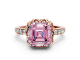 Rose gold Fancy Pink Asscher Cut Diamond Scalloped Halo Engagement Ring with Round Shared Prong Band_12