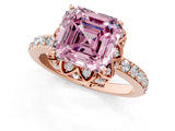 Rose gold Fancy Pink Asscher Cut Diamond Scalloped Halo Engagement Ring with Round Shared Prong Band_13