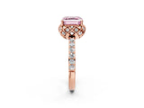 Rose gold Fancy Pink Asscher Cut Diamond Scalloped Halo Engagement Ring with Round Shared Prong Band_14