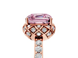 Rose gold Fancy Pink Asscher Cut Diamond Scalloped Halo Engagement Ring with Round Shared Prong Band_17