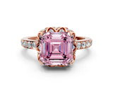 Rose gold Fancy Pink Asscher Cut Diamond Scalloped Halo Engagement Ring with Round Shared Prong Band_24