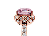Rose gold Fancy Pink Asscher Cut Diamond Scalloped Halo Engagement Ring with Round Shared Prong Band_29