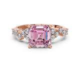 Rose gold Fancy Pink Asscher Cut Diamond Scattered Round Accent Ring with Prong Setting_12