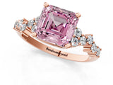 Rose gold Fancy Pink Asscher Cut Diamond Scattered Round Accent Ring with Prong Setting_13