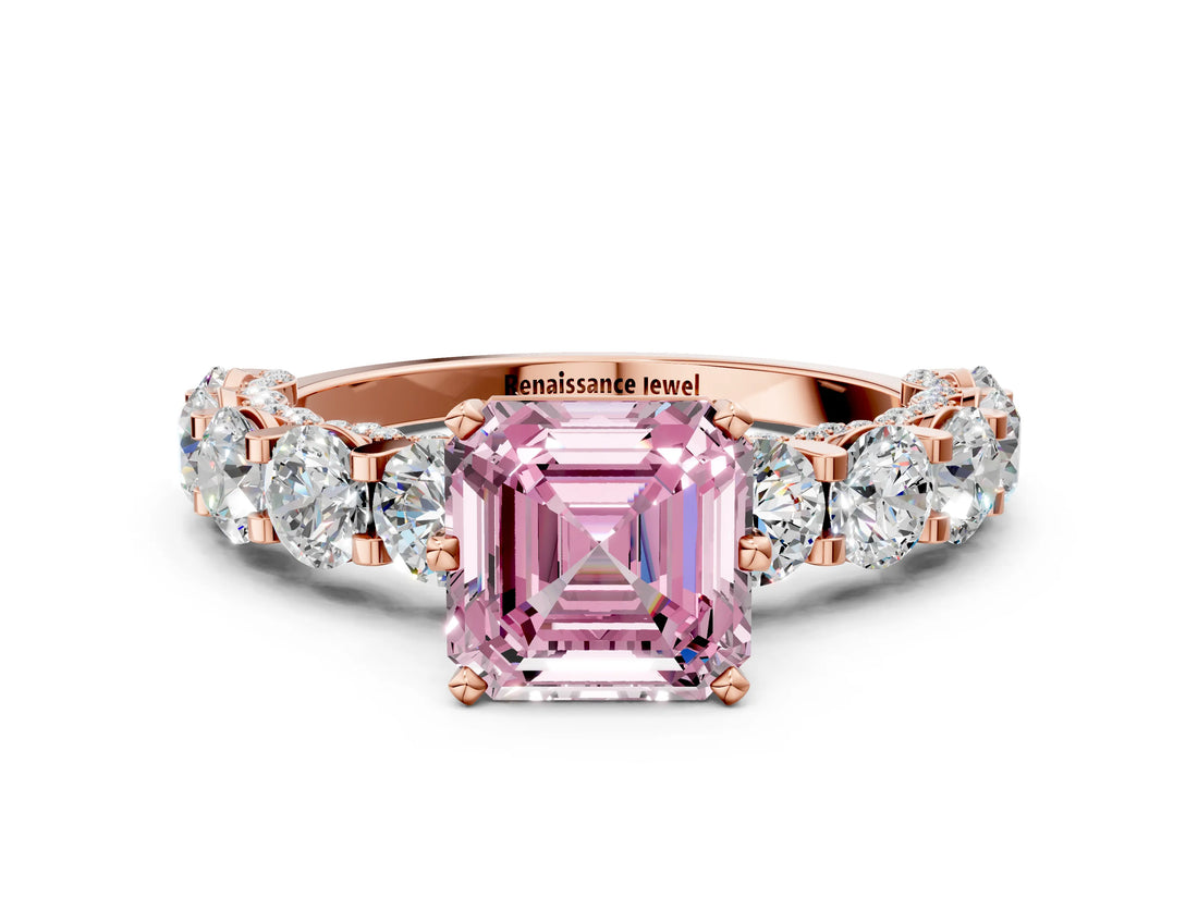 Rose gold Fancy Pink Asscher Cut Diamond Side Stone Engagement Ring with Four-Prong Setting_36
