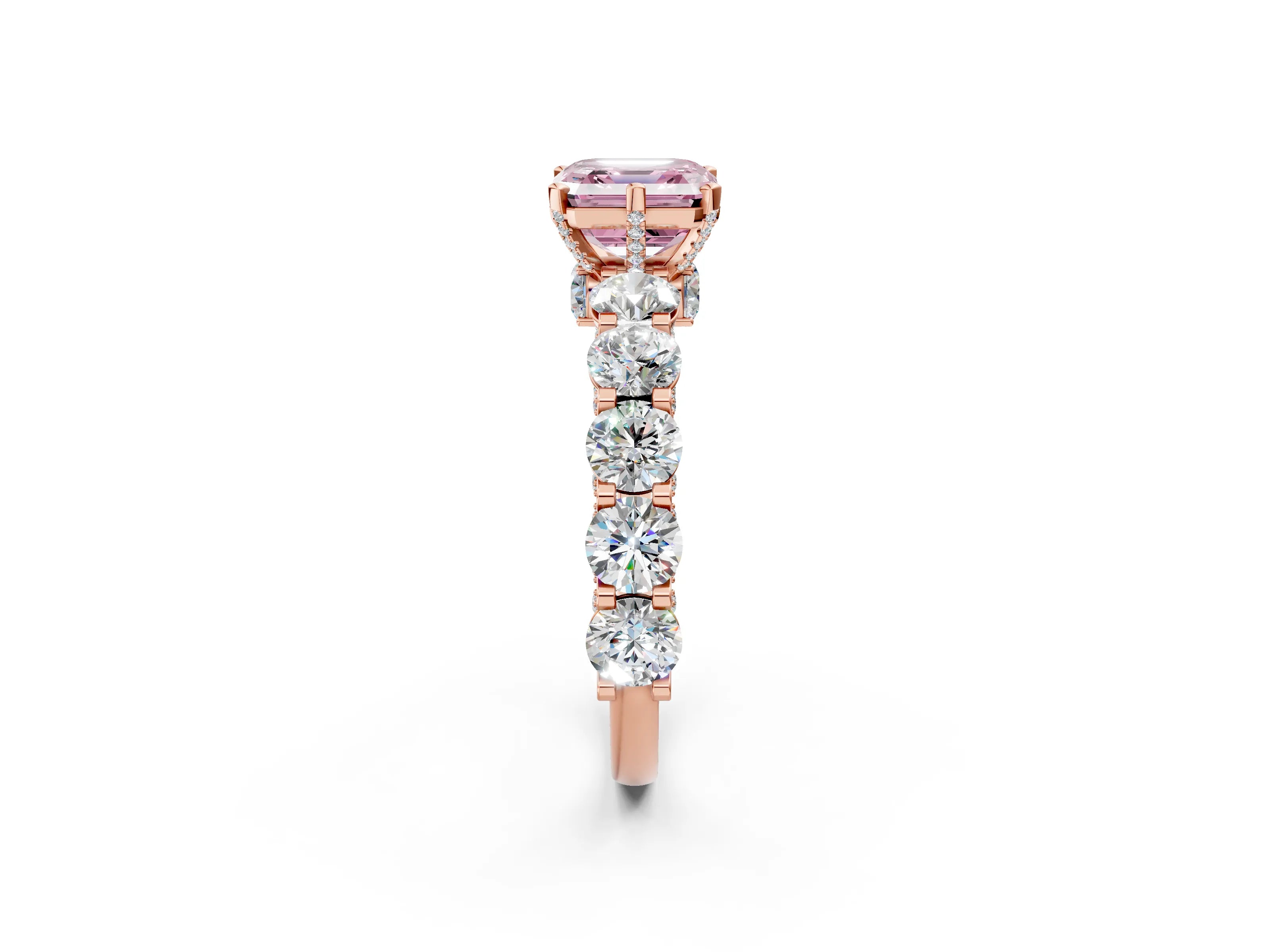 Rose gold Fancy Pink Asscher Cut Diamond Side Stone Engagement Ring with Four-Prong Setting_38