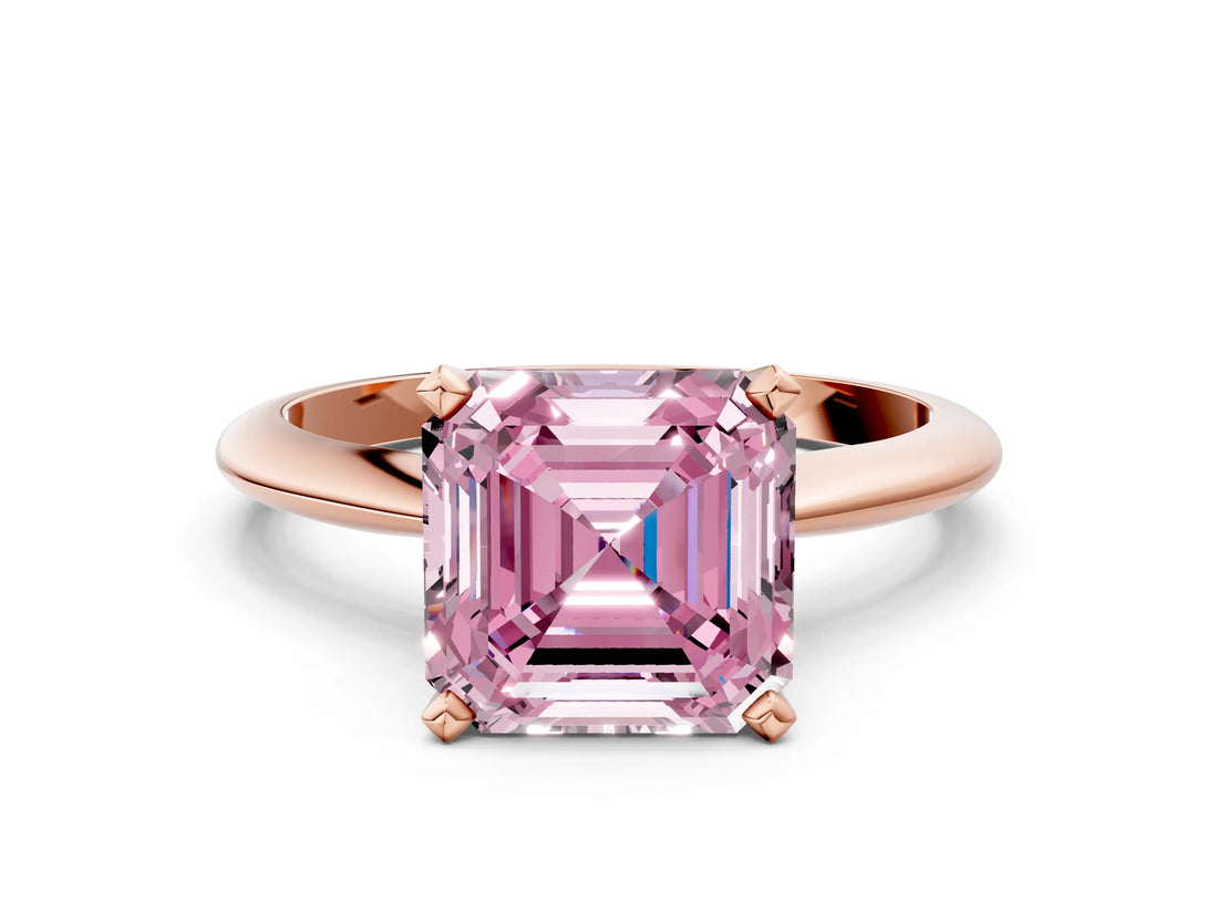 Rose gold Fancy Pink Asscher Cut Diamond Solitaire Engagement Ring with Classic Band and Four-Prong Setting_24