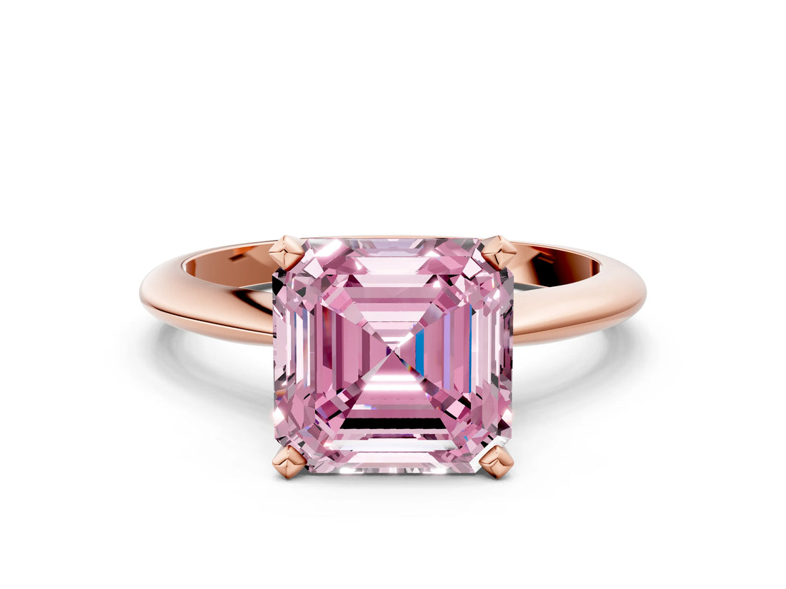 Rose gold Fancy Pink Asscher Cut Diamond Solitaire Engagement Ring with Classic Band and Four-Prong Setting_34