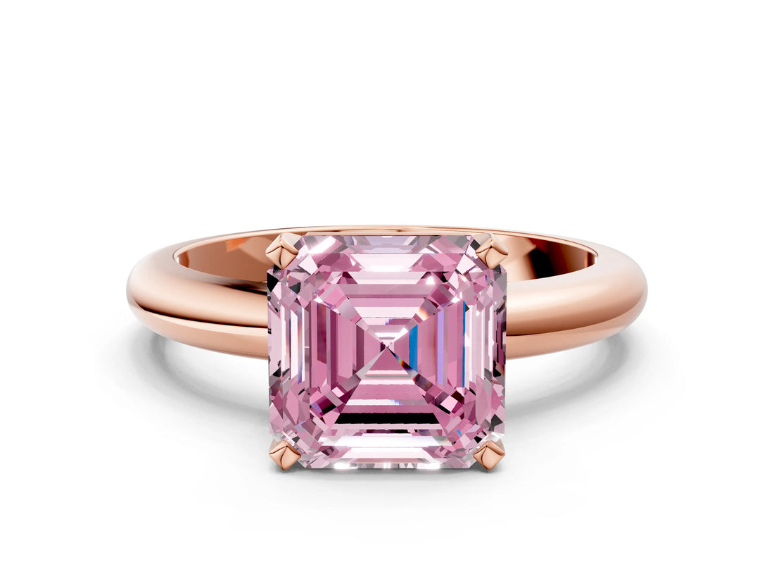 Rose gold Fancy Pink Asscher Cut Diamond Solitaire Engagement Ring with Round Band and Four-Prong Setting_94