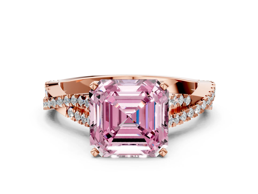 Rose gold Fancy Pink Asscher Cut Diamond Solitaire Engagement Ring with Twisted Pavé Band and Four-Prong Setting_59