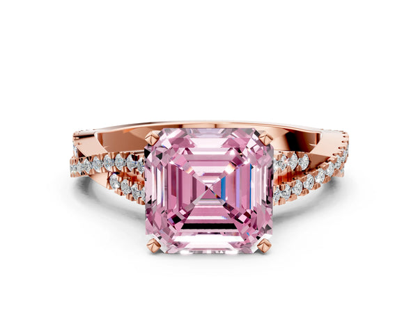 Rose Gold Asscher Cut Twisted Pave Engagement Ring Setting for Fancy Pink Center