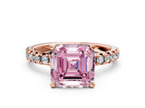 Rose gold Fancy Pink Asscher Cut Diamond Solitaire Pavé Engagement Ring with Round Band and Prong Setting_12