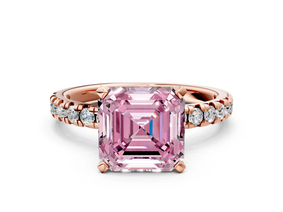 Rose gold Fancy Pink Asscher Cut Diamond Solitaire Pavé Engagement Ring with Round Band and Prong Setting_48