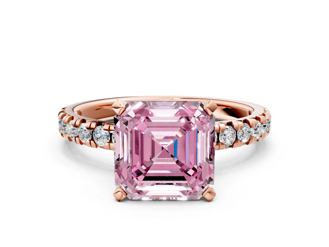 Rose gold Fancy Pink Asscher Cut Diamond Solitaire Pavé Engagement Ring with Round Band and Prong Setting_84