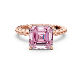 Rose gold Fancy Pink Asscher Cut Diamond Solitaire Ring with Beaded Band and Prong Setting_45