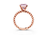 Rose gold Fancy Pink Asscher Cut Diamond Solitaire Ring with Beaded Band and Prong Setting_48