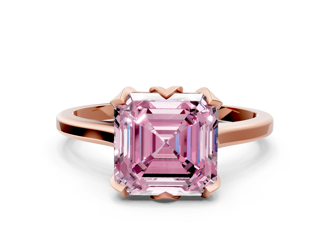Rose gold Fancy Pink Asscher Cut Diamond Solitaire Ring with Flower Prong Setting and Classic Band_119