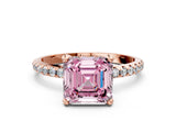 Rose gold Fancy Pink Asscher Cut Diamond Solitaire Ring with Four-Prong Setting and Pavé Band_3