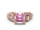 Rose gold Fancy Pink Asscher Cut Diamond Solitaire Ring with Milgrain Pavé Band and Four-Prong Setting_17