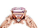 Rose gold Fancy Pink Asscher Cut Diamond Solitaire Ring with Milgrain Pavé Band and Four-Prong Setting_21