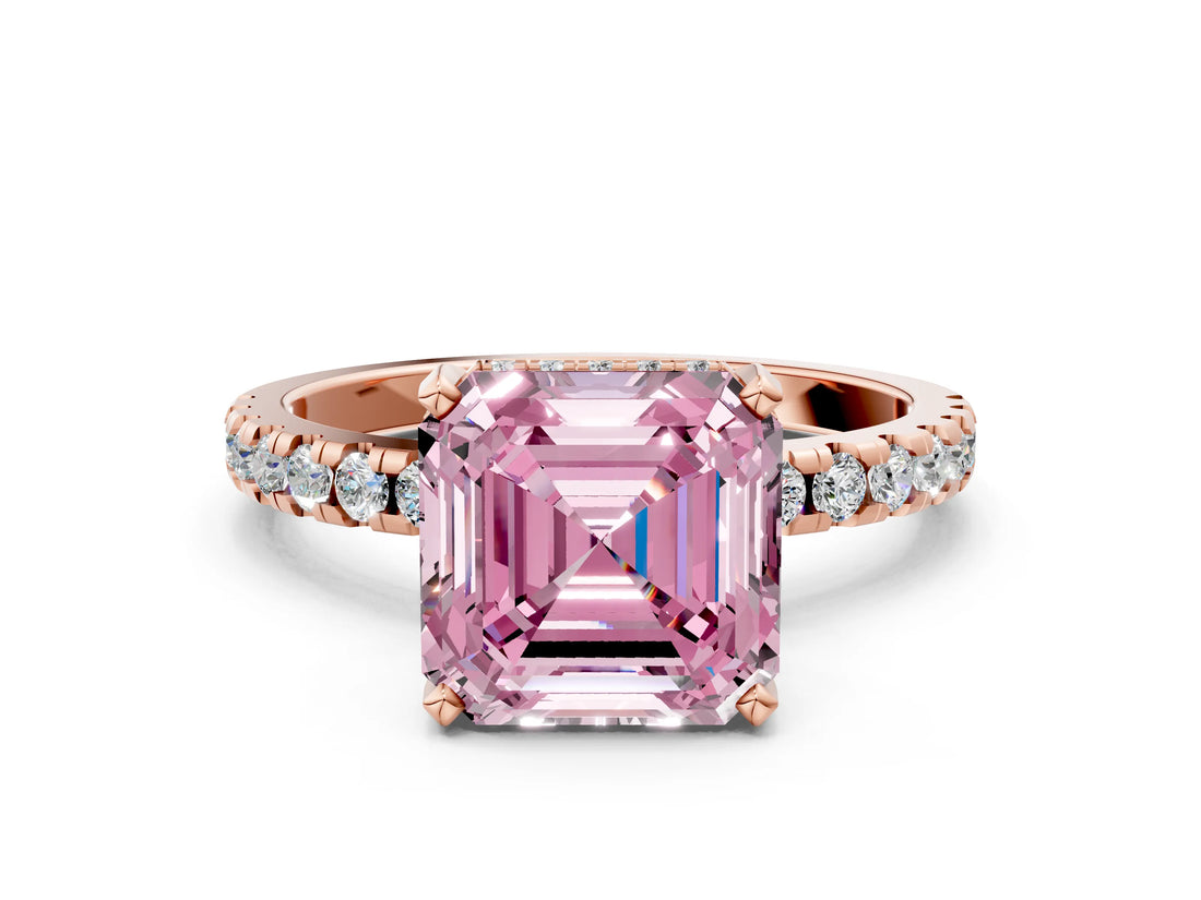 Rose gold Fancy Pink Asscher Cut Diamond Solitaire Ring with Pavé Band and Four-Prong Setting_51
