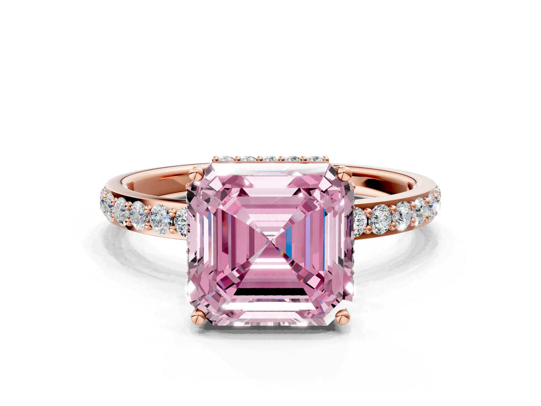 Rose gold Fancy Pink Asscher Cut Diamond Solitaire Ring with Pavé Band and Hidden Halo_20