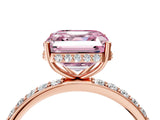 Rose gold Fancy Pink Asscher Cut Diamond Solitaire Ring with Pavé Band and Hidden Halo_24
