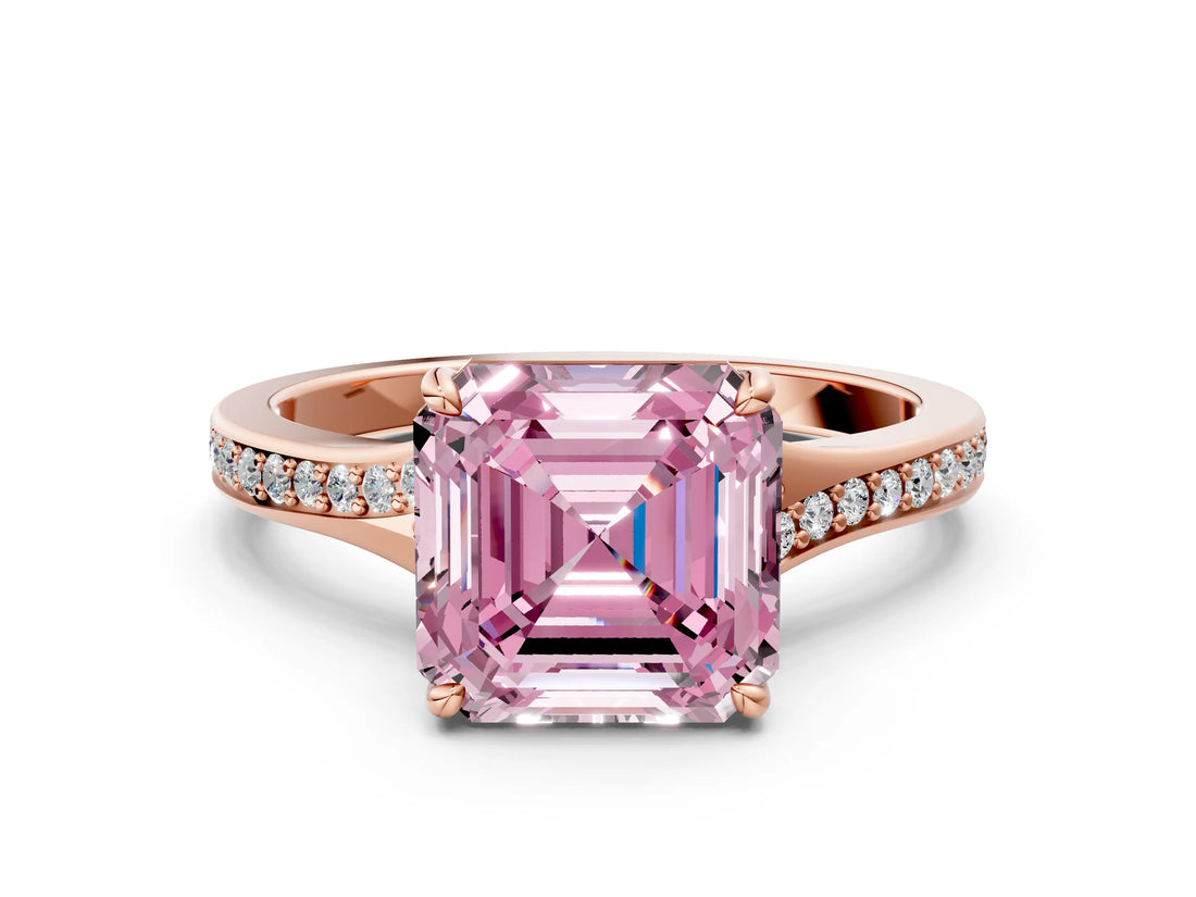 Rose gold Fancy Pink Asscher Cut Diamond Solitaire Ring with Pavé Band and Prong Setting_12