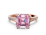 Rose gold Fancy Pink Asscher Cut Diamond Solitaire Ring with Pavé Band and Prong Setting_12