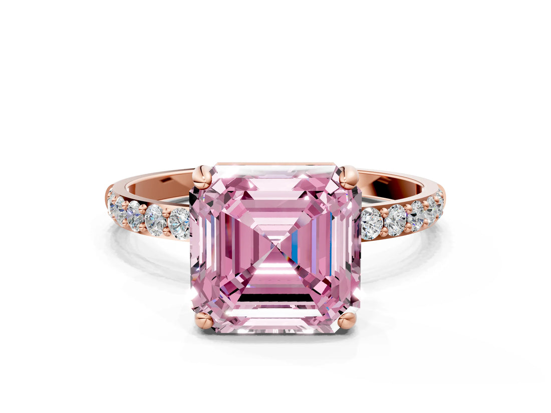 Rose gold Fancy Pink Asscher Cut Diamond Solitaire Ring with Pave Band and Four Prong Setting_34