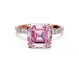 Rose gold Fancy Pink Asscher Cut Diamond Solitaire Ring with Pave Band and Four Prong Setting_34