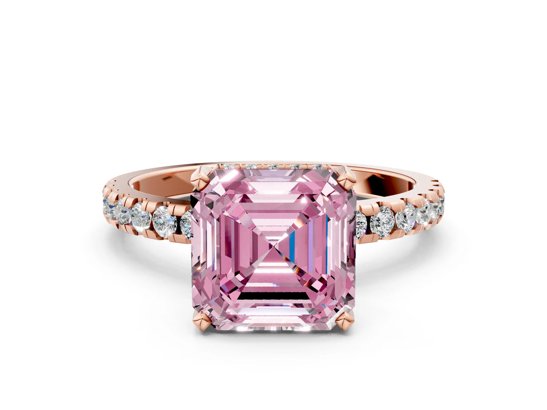 Rose gold Fancy Pink Asscher Cut Diamond Solitaire Ring with Round  Pavé Band and Four-Prong Setting_36