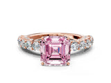 Rose gold Fancy Pink Asscher Cut Diamond Solitaire Ring with Shared Prong Pavé Band and Four-Prong Setting_20