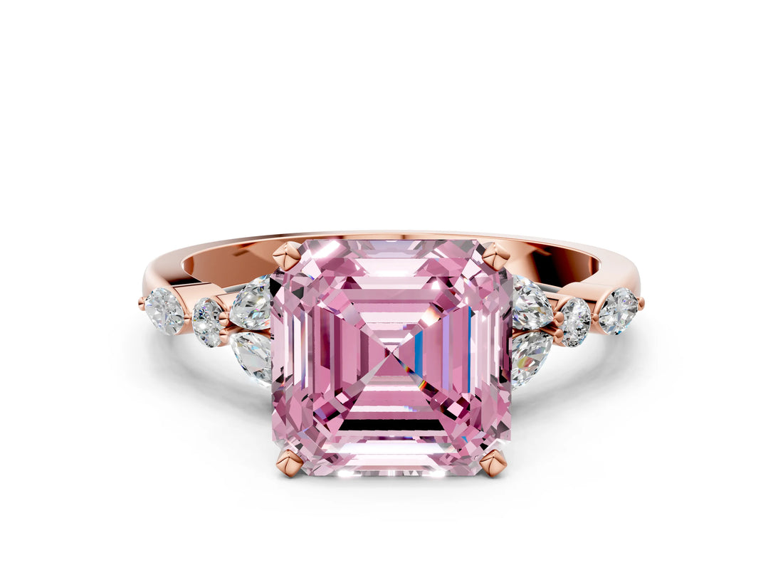 Rose gold Fancy Pink Asscher Cut Diamond Solitaire Ring with Side Stones and Four-Prong Setting_52