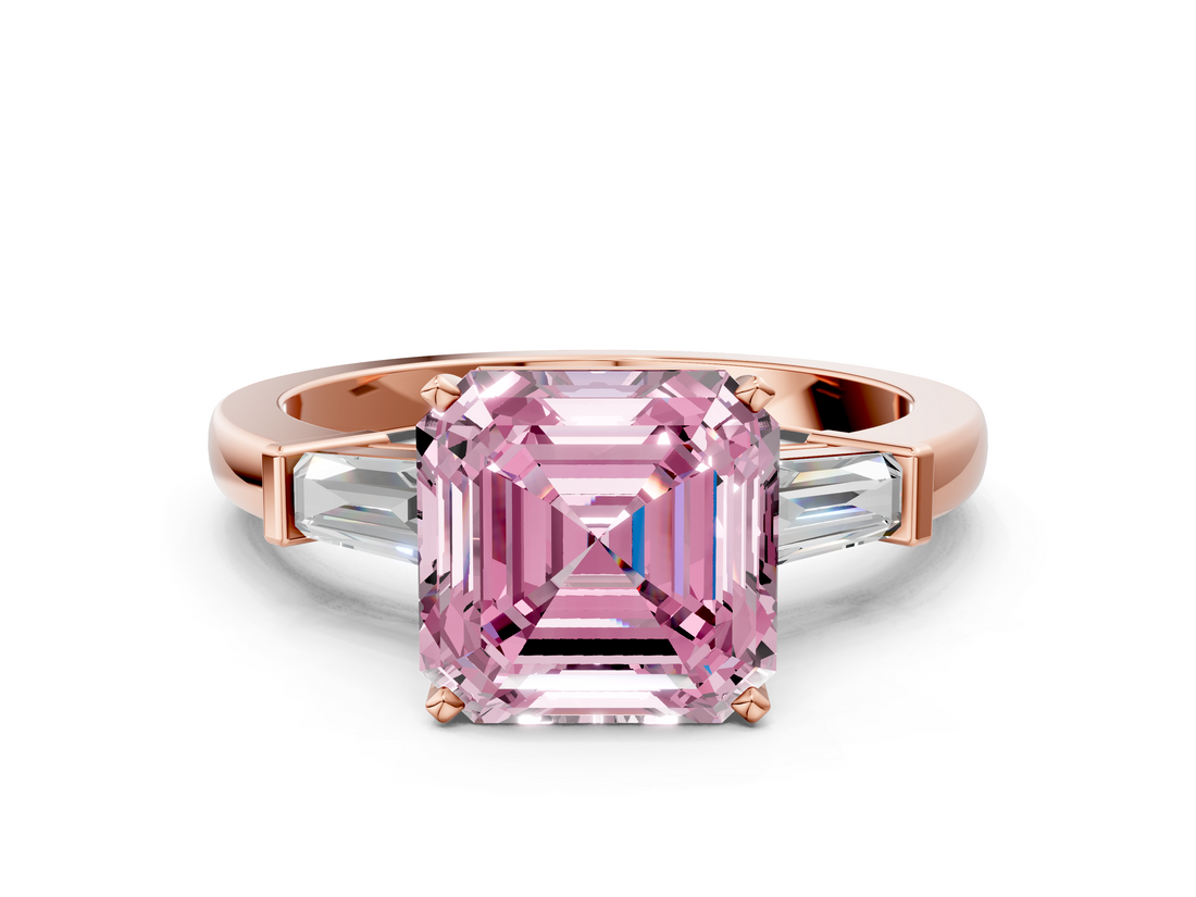 Rose gold Fancy Pink Asscher  Cut Diamond Solitaire Ring with Tapered Baguette Accents and Four-Prong Setting_22