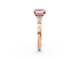 Rose gold Fancy Pink Asscher  Cut Diamond Solitaire Ring with Tapered Baguette Accents and Four-Prong Setting_24