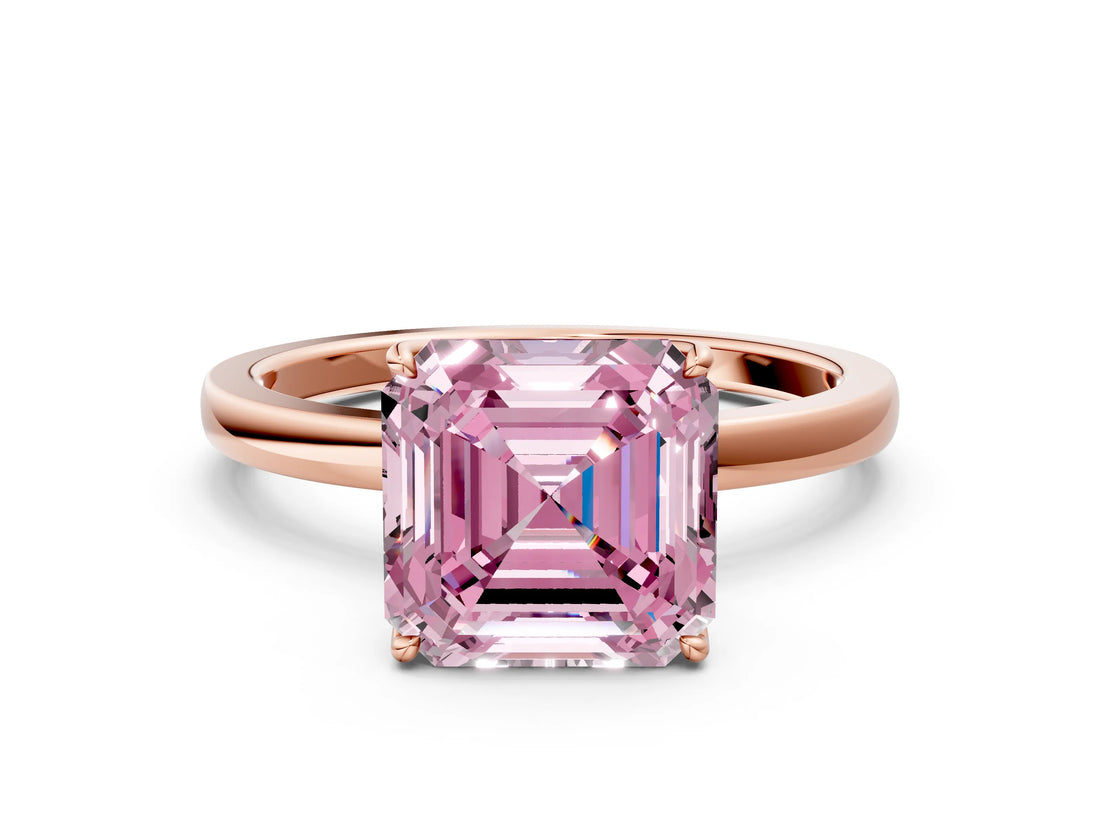 Rose gold Fancy Pink Asscher Cut Diamond Solitaire Ring with Thin Band and Prong Setting_12