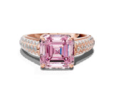 Rose gold Fancy Pink Asscher Cut Diamond Solitaire Ring with Three-Row Pavé Band and Four-Prong Setting_17