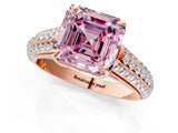 Rose gold Fancy Pink Asscher Cut Diamond Solitaire Ring with Three-Row Pavé Band and Four-Prong Setting_18