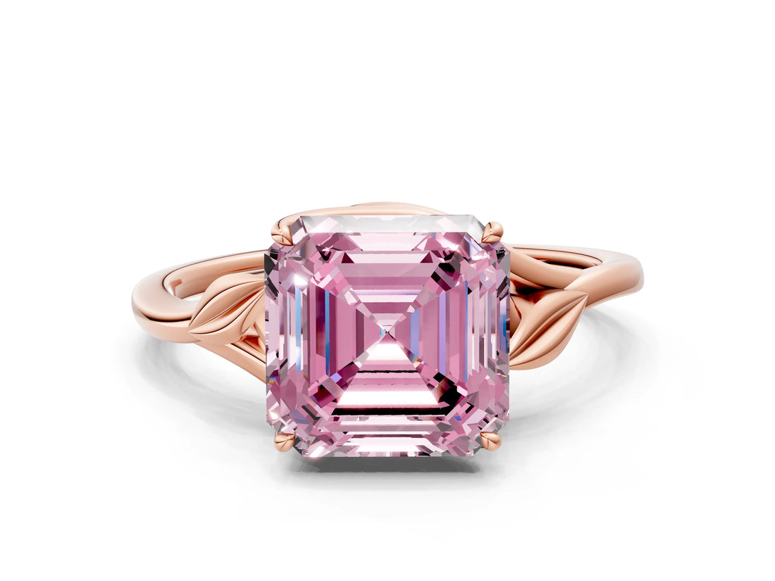 Rose gold Fancy Pink Asscher Cut Diamond Solitaire Ring with Twist Band and Four-Prong Setting_63