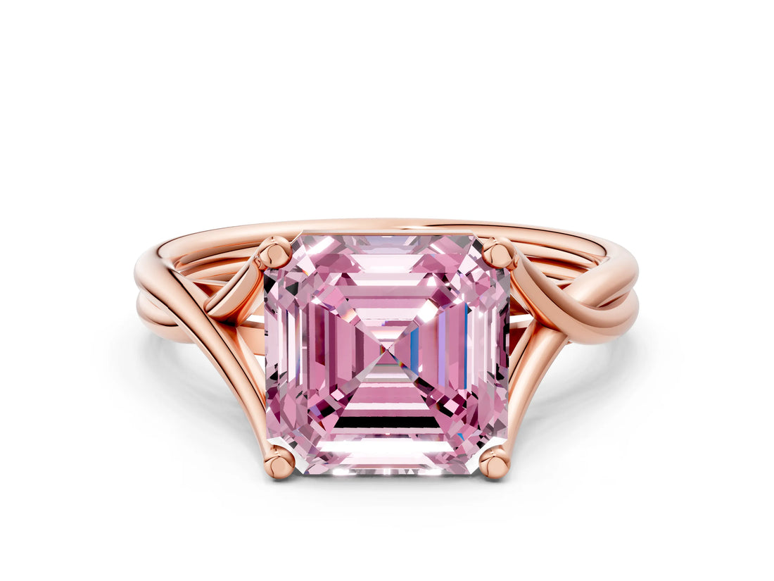 Rose gold Fancy Pink Asscher Cut Diamond Solitaire Twist Band Prong Setting Ring_42