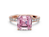 Rose gold Fancy Pink Asscher  Cut Diamond Solitaire with Pave Band and Four-Prong Setting 1